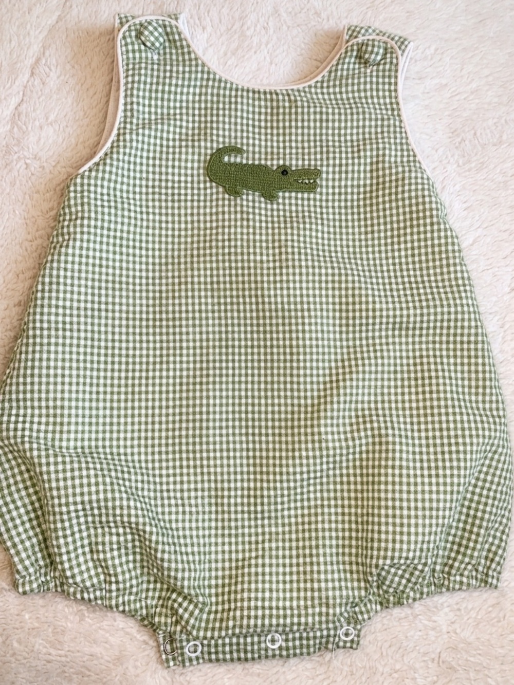 Lil Cactus Green Alligator Gingham Bubble Romper 6-12M EUC